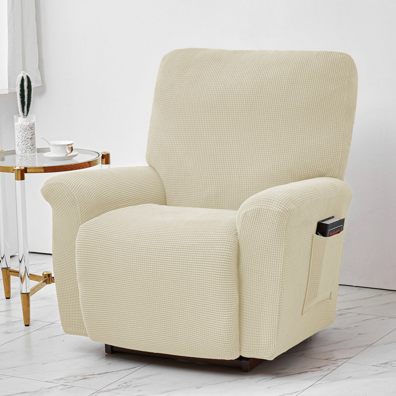 Housse pour fauteuil inclinable à coussins carrés/rectangulaires, Mélange de polyester beige