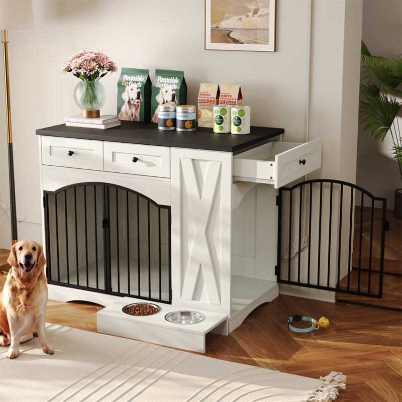 Meuble pour chien 43,3 "Farmhouse, Noir / blanc
