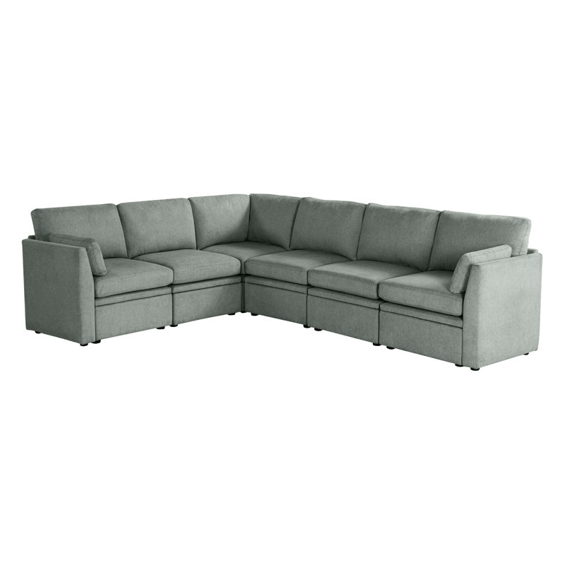Canapé modulaire en tissu 6 pièces en forme de L, Velours vert sauge