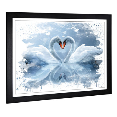 White Swan Love Heart Lake - Wall Art