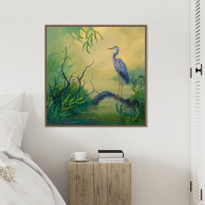 «Summer Heron» par Floy Zittin, reproduction d'art sur toile encadrée