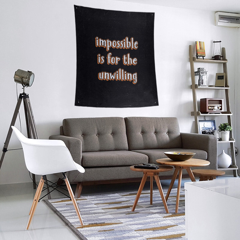 Tapisserie tableau noir quote not impossible quot, H 104 po x l 88 po, Orange