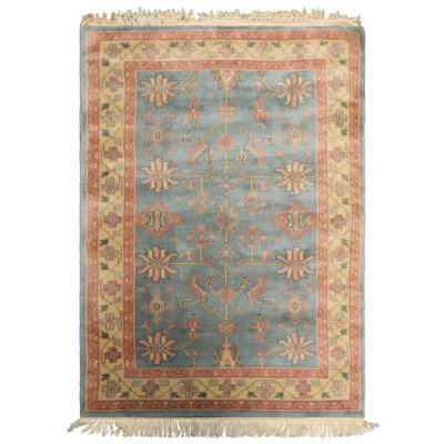 Tapis Pande Cameron en laine noué à la main 4 x 6 po Aqua Indo Oushak