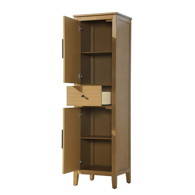 Armoire de rangement pour salle de bain, H 72 po x l 16 po x P 18 po, Miel et teck