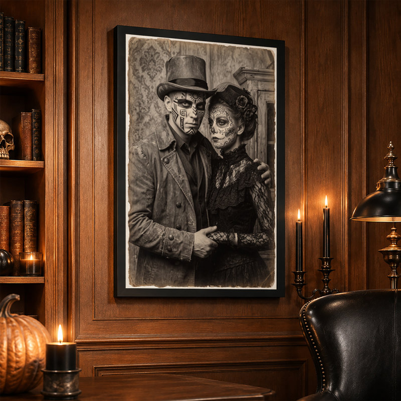 «Vintage Couple with Intricate Face Paint And Top Halloween», art mural sur toile, H 18 po x l 12 po