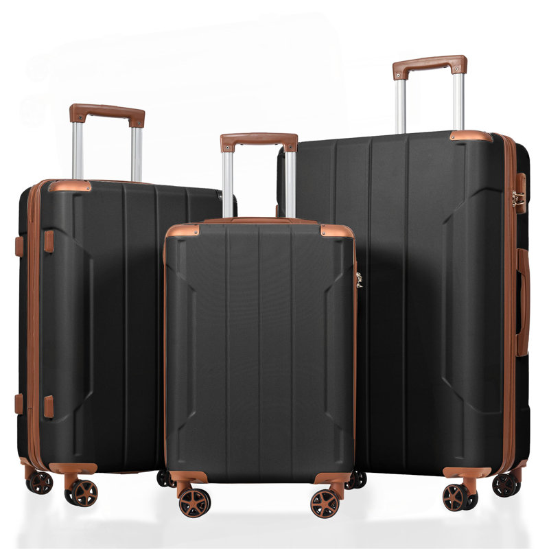 Ensembles de bagages 3 pièces, valises rigides durables en ABS 20/24/28 pouces, Black Brown