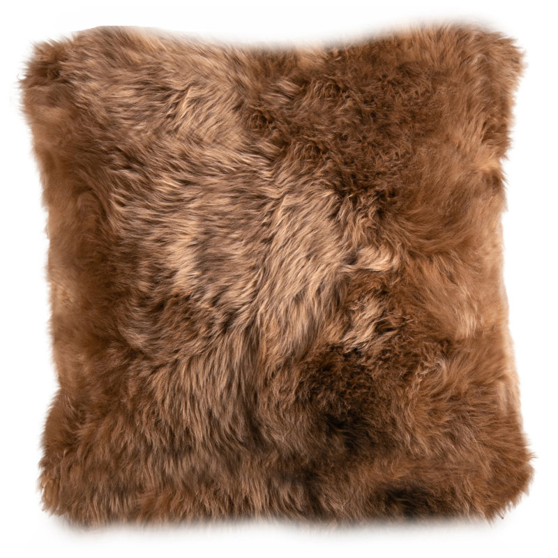 Fibre by Auskin Longwool Sheepskin Square Cushion 20" L Natural Wool Decorative Pillow for Indoor Use, Granola
