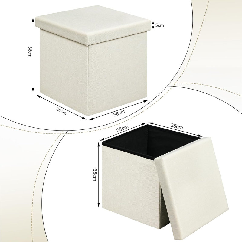 Quirrels 38cm Wide Square Solid Colour Cube Ottoman with Storage, Cream colored linen