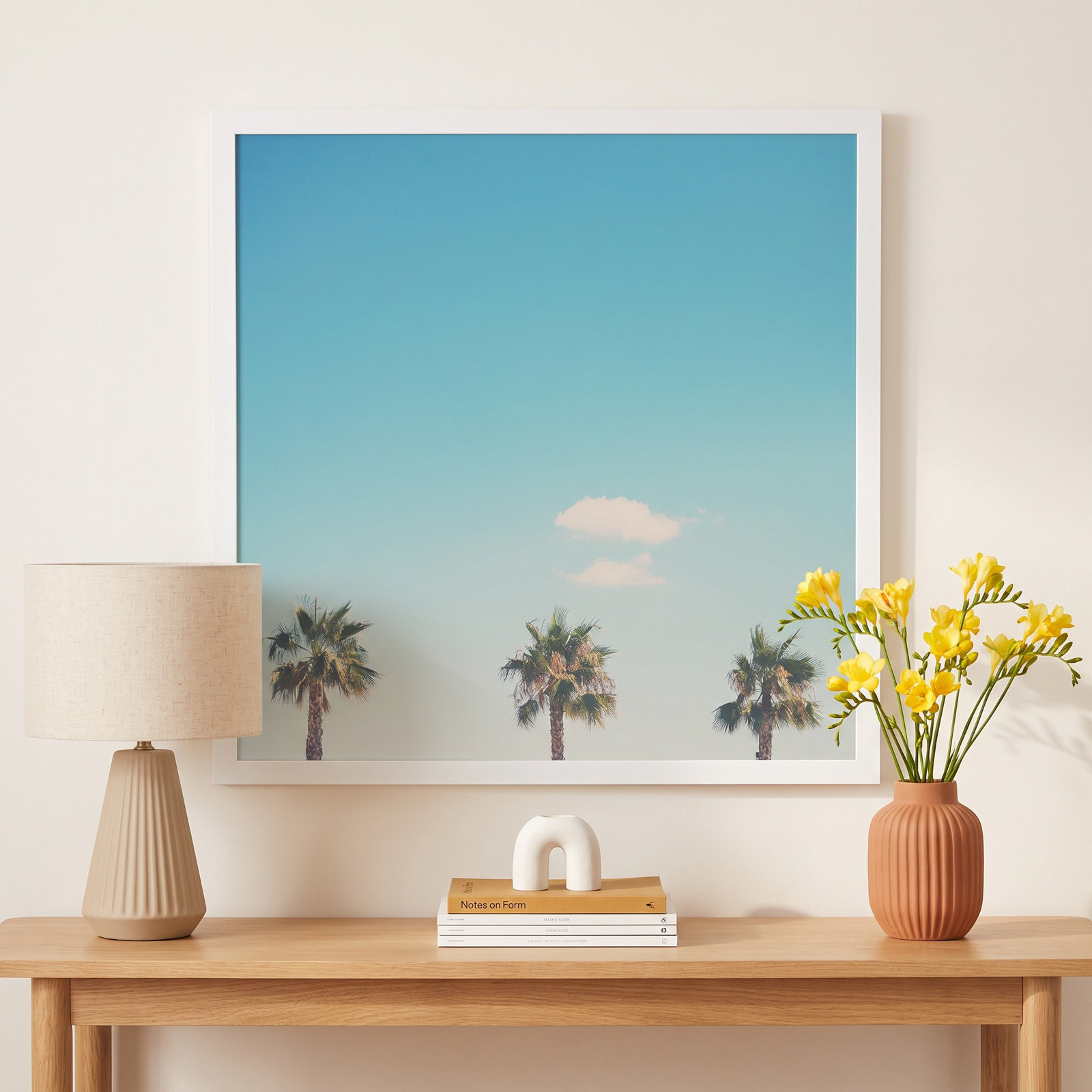 A Trio of Palm Trees Photo Print, 40.38" H x 40.38" W x 0.875" D, White Framed