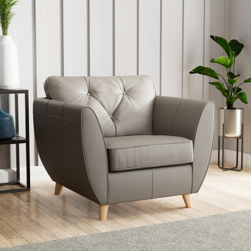 Marylin Leather Armchair, Light Wood, Stone