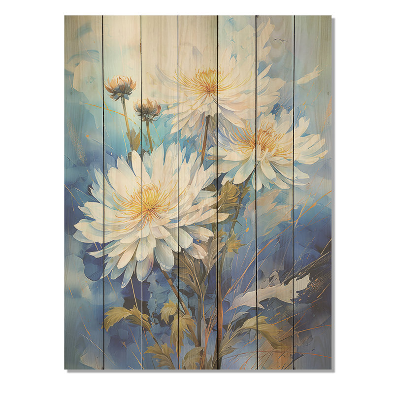 Délicat bouquet de pissenlits sur fond bleu - Pissenlit sur bois, H 44 po x l 34 po