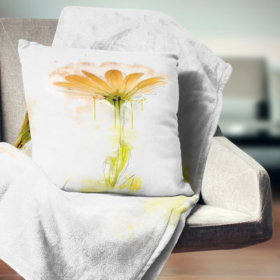 Orange Gerbera Sketch Watercolor - Floral Printed Pillow