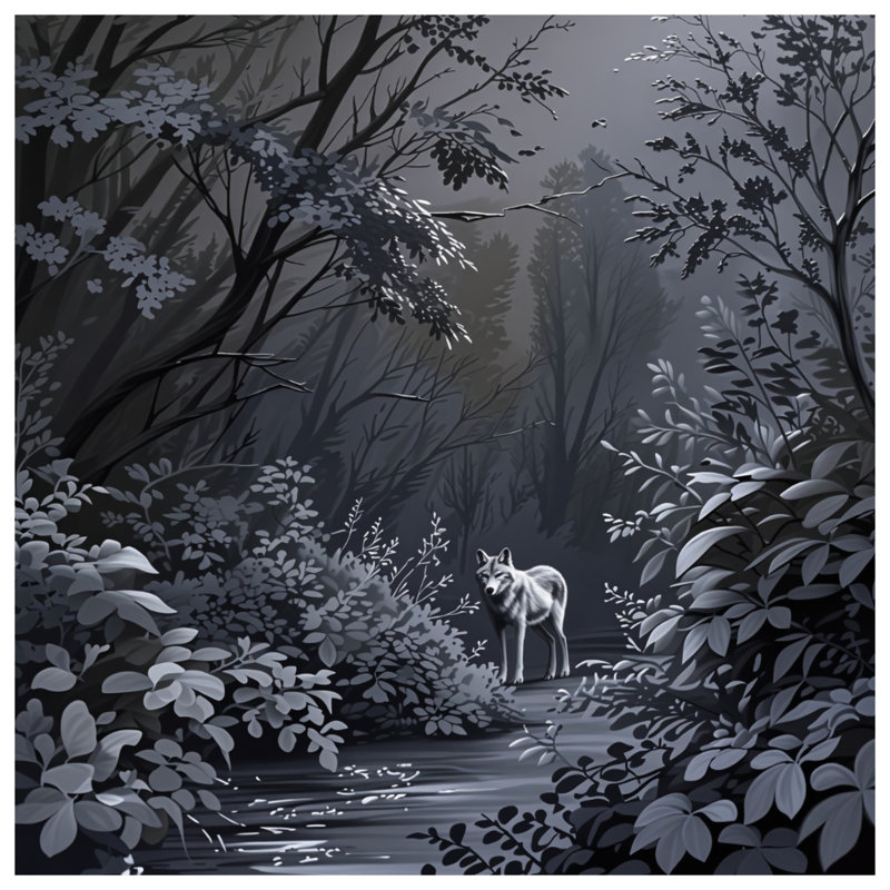 Gray Wolf In Forest Wall Tapestry - Wolf Wall Decor, H 104 po x 88 avec 4 œillets