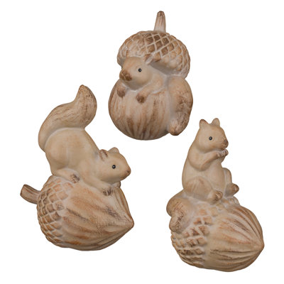 Terracotta Squirrel Figurine Decor, Set of 3