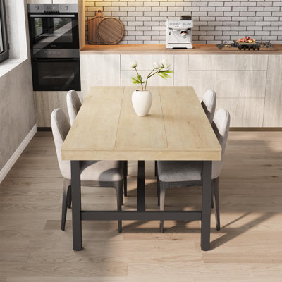 Rectangular Dining Table for 6-8, Modern Industrial Sturdy Table, Heat-Resistant