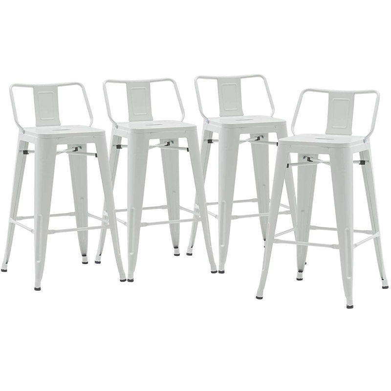 Ensemble de 4 tabourets de bar et de comptoir en métal, Hauteur de l'assise: 24 po, blanc