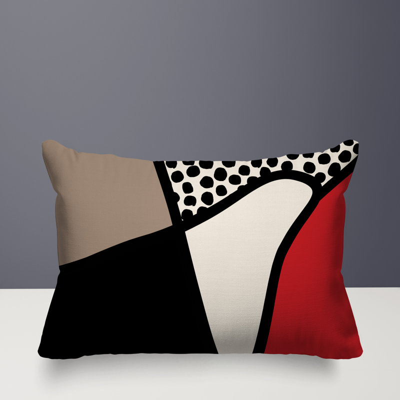 Coussin lombaire réversible intérieur / extérieur Jai Abstract, H 14 po x l 20 po, Rouge
