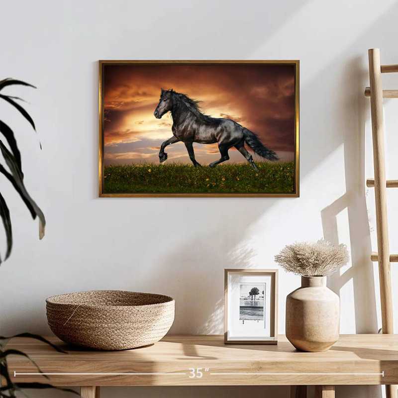 Cheval baroque, 19 po x 13 po, Cadre flottant doré