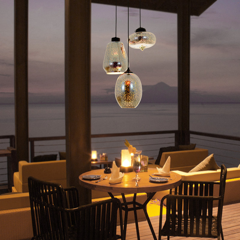 3 Light Dimmable Glass Pendant With 3 Different Lampshades