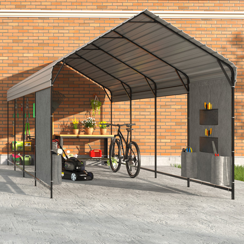 Gray 10' x 20' Heavy Duty Metal Carport with Peak Roof