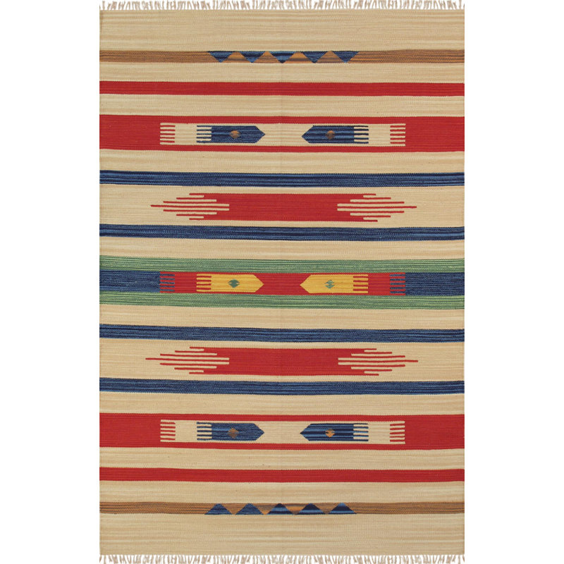 Tapis bleu / rouge / beige en coton tissé à plat Anatolian, Rectangle 9 pi x 12 pi