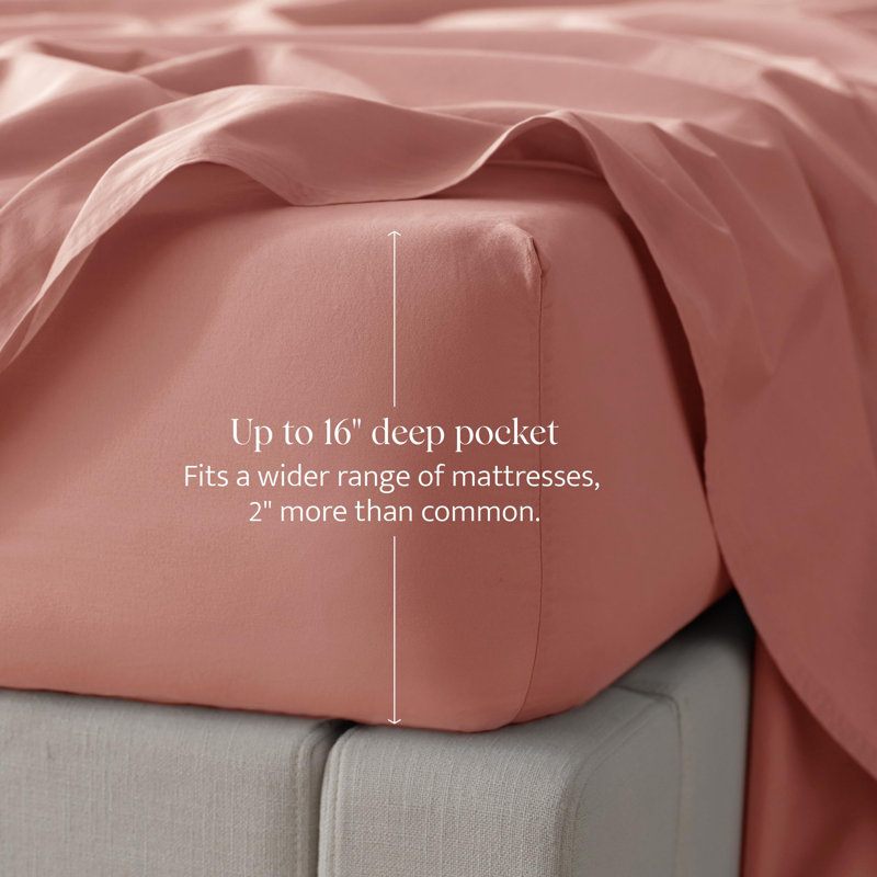 Double Stitch By Bedsure Cotton Tencel Fitted Sheet, California King Fitted Sheet, Sunset Glow
