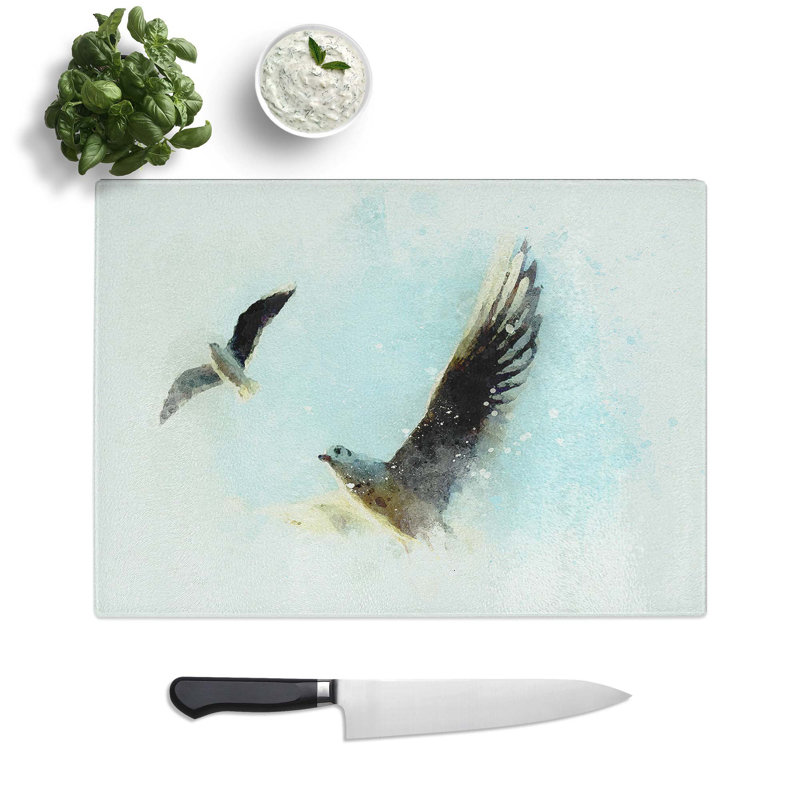 Tempered Glass Pair of Flying Seagulls Chopping Board, 39 cm W x 28.5 cm L