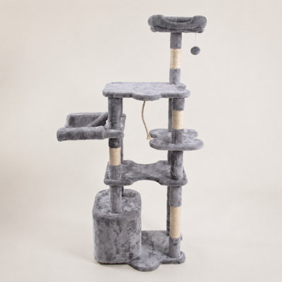 Multi-Level Cat Tree Tower – 45.3" / 57.1" Plush Cat Condo with Sisal Scratching Posts, Spacious Platforms, Hammocks & Hanging Toys, Sturdy for Large Cats & Multi-Cat Homes (Grey)