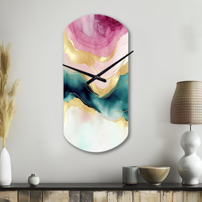 Abstract Geode Marble Waves Pink III - Cylinder Marble Metal Wall Clock, Pink Wall Clock Print