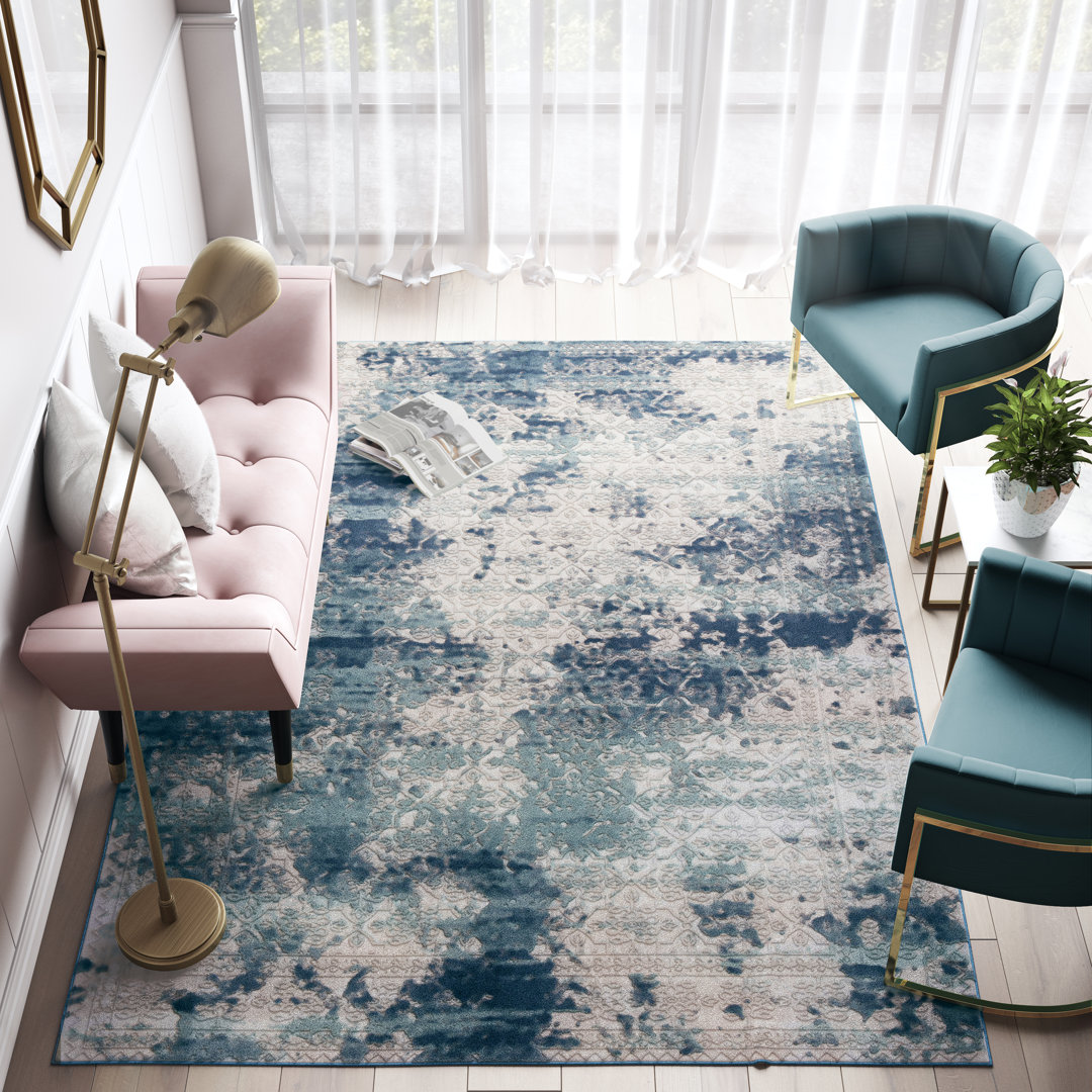 Kyeshia Abstract Gray/Blue Area Rug Williston Forge Rug 