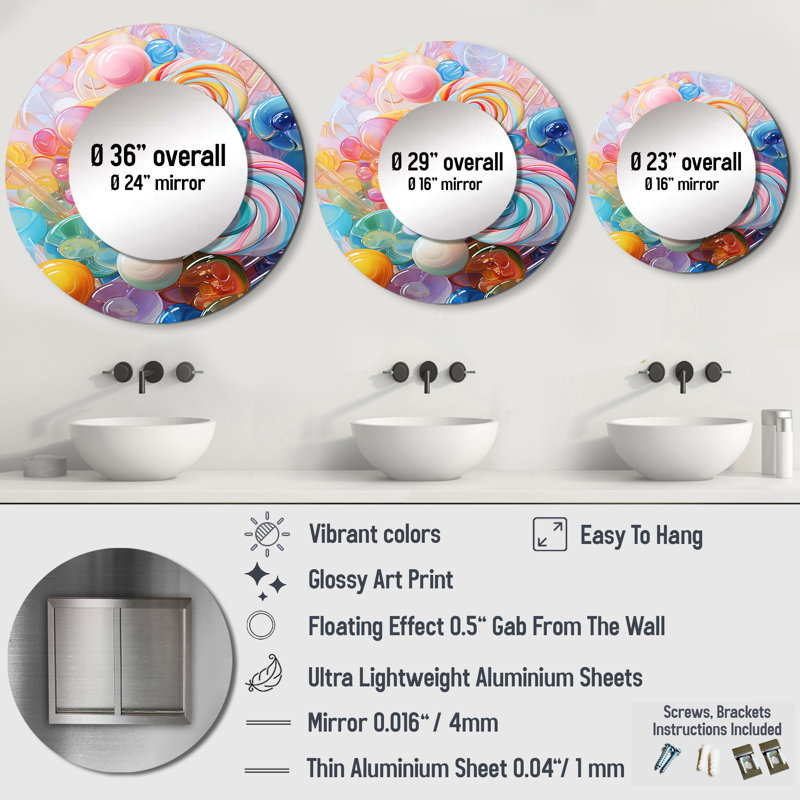 Popart Candies Dessert II - Desserts Wall Mirror, Traditional Round Decorative Mirror, Printed Metal Art, 29" x 29"