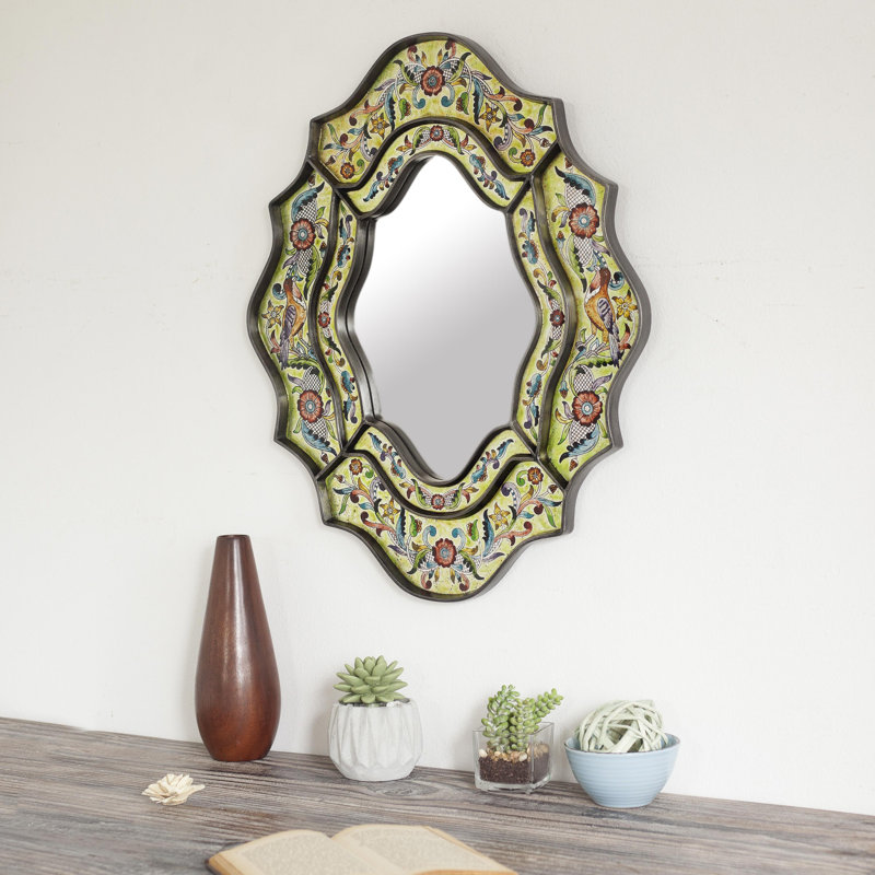 Ikra Wood Wall Mirror, Green, 23.5" x 19.8"