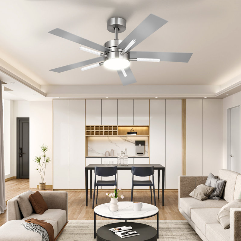 Mercer41 5 Blades Indoor Ceiling Fan with Light Kit and Remote, Silver, Gray