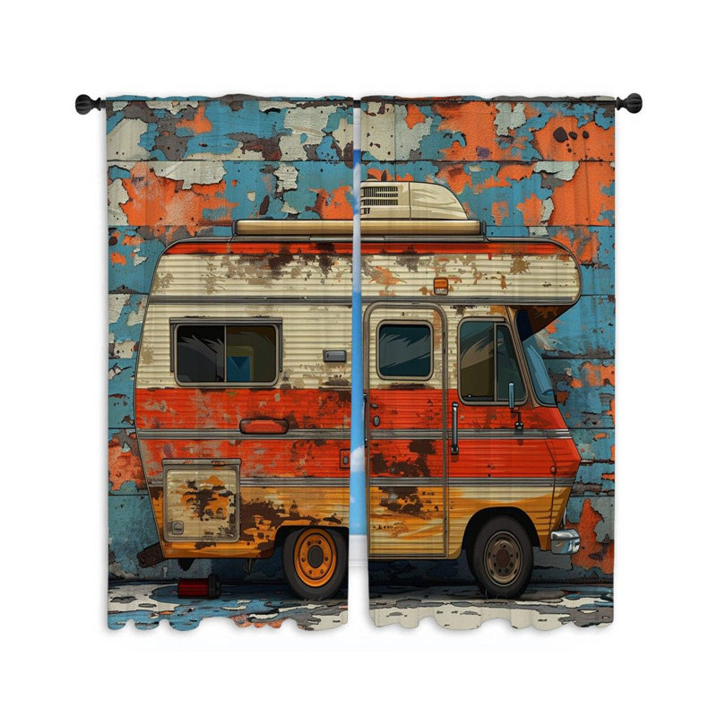 11933_Camper Van rideaux de voyage style rétro - 2 panneaux, L 20 po x L 54 po