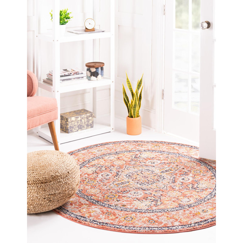 Alkire Oriental Area Rug, Round 7'10", Brick Red