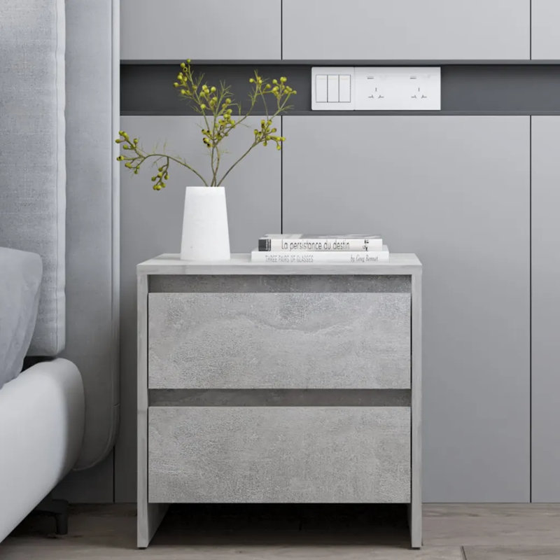 Georgan 45cm W Particle Board / Chipboard Bedside Table, Grey, Set of 2