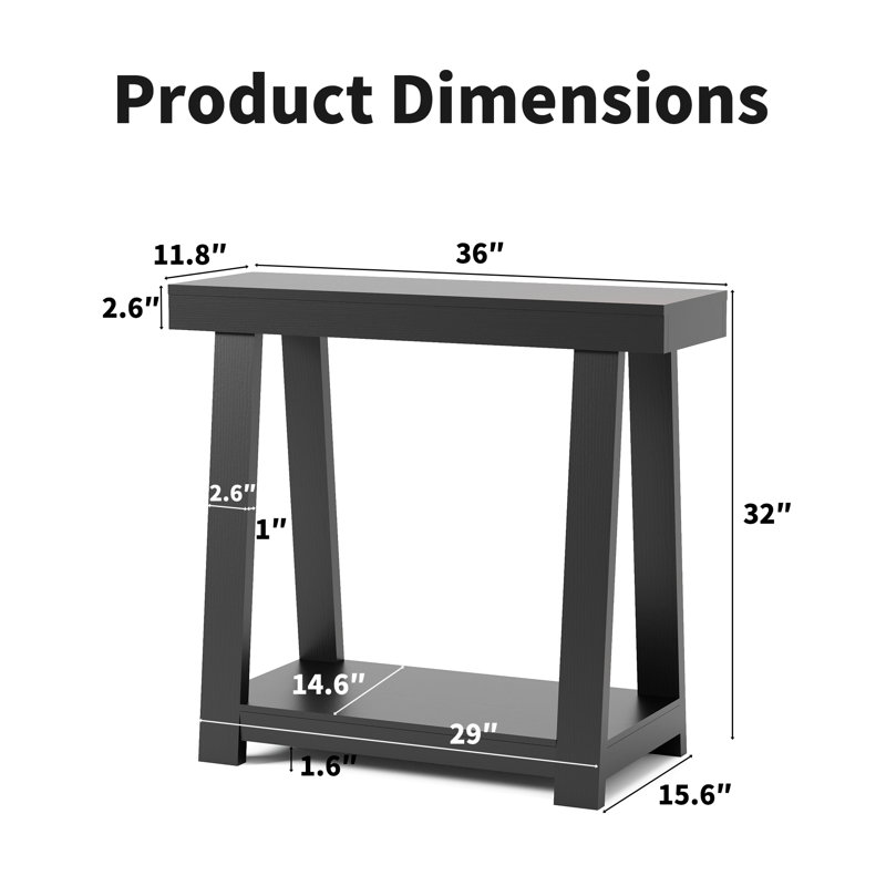 36‘’Farmhouse ConsoleTable Accent Table For Hallway, Black, Black