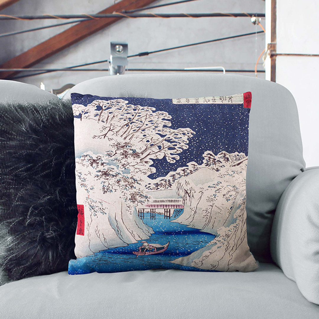 Boat upon the River by Utagawa Hiroshige Cushion with Filling