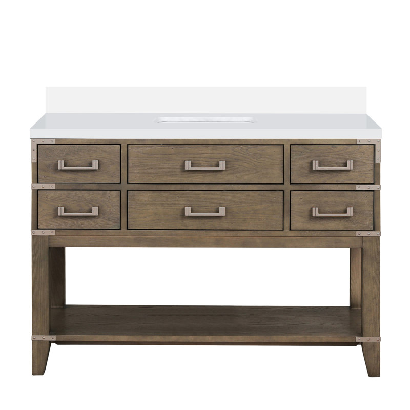 Meuble-lavabo en chêne gris l 48 po x P 22 po avec comptoir en marbre de culture et unité de rangement 48 po x 22 po, Gris