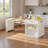 Kitchen Island with Extendable Dining Table, Rolling Kitchen Cart with Storage Drawers & Cabinet, Built-In Power Outlet, Faux Marble Top, 2–6 Person Space-Saving Kitchen Island-124571658