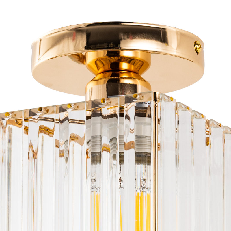 Plafonnier semi-encastré carré en cristal de luxe moderne 1 lumière Zakiel Zakieltal, Or