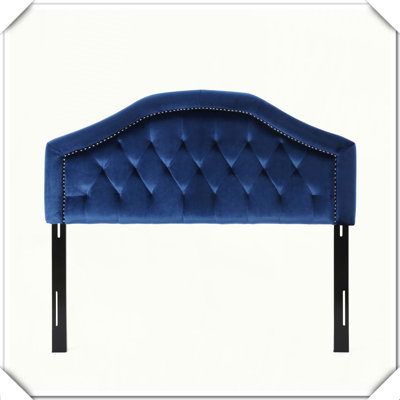 Tufted Upholstered Headboard Metal Legs Nailhead Trim,Queen