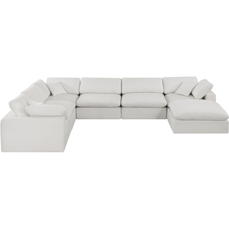 Hunie Upholstered U-Shaped Sectional Reversible, Cream Linen Textured Fabric