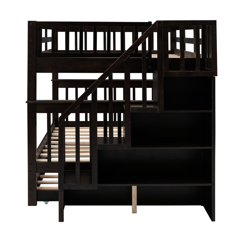 Functional Bunk Bed With Twin Trundle And Storage In Trundle, Finish Practical Design, Espresso