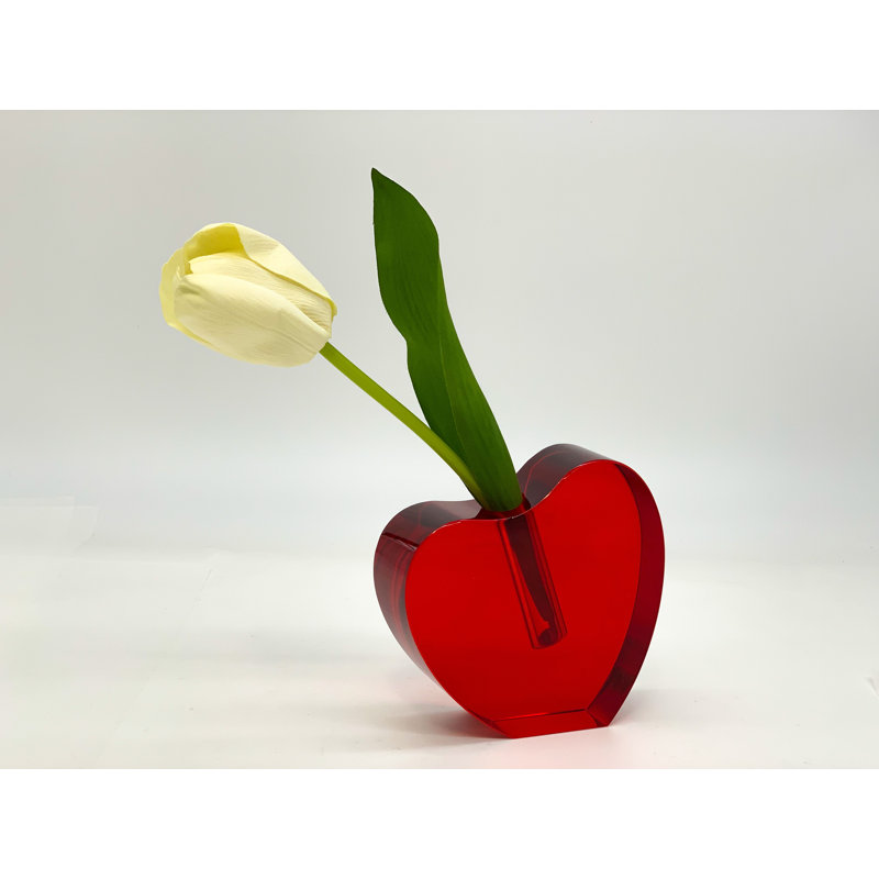 Crystal Glass Table Vase, Red, 5" H x 5" W x 1.5" D