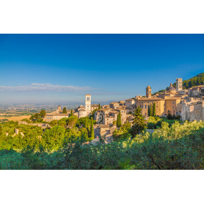 Town Of Assisi At Sunrise by Bluejayphoto - Wrapped Canvas Print