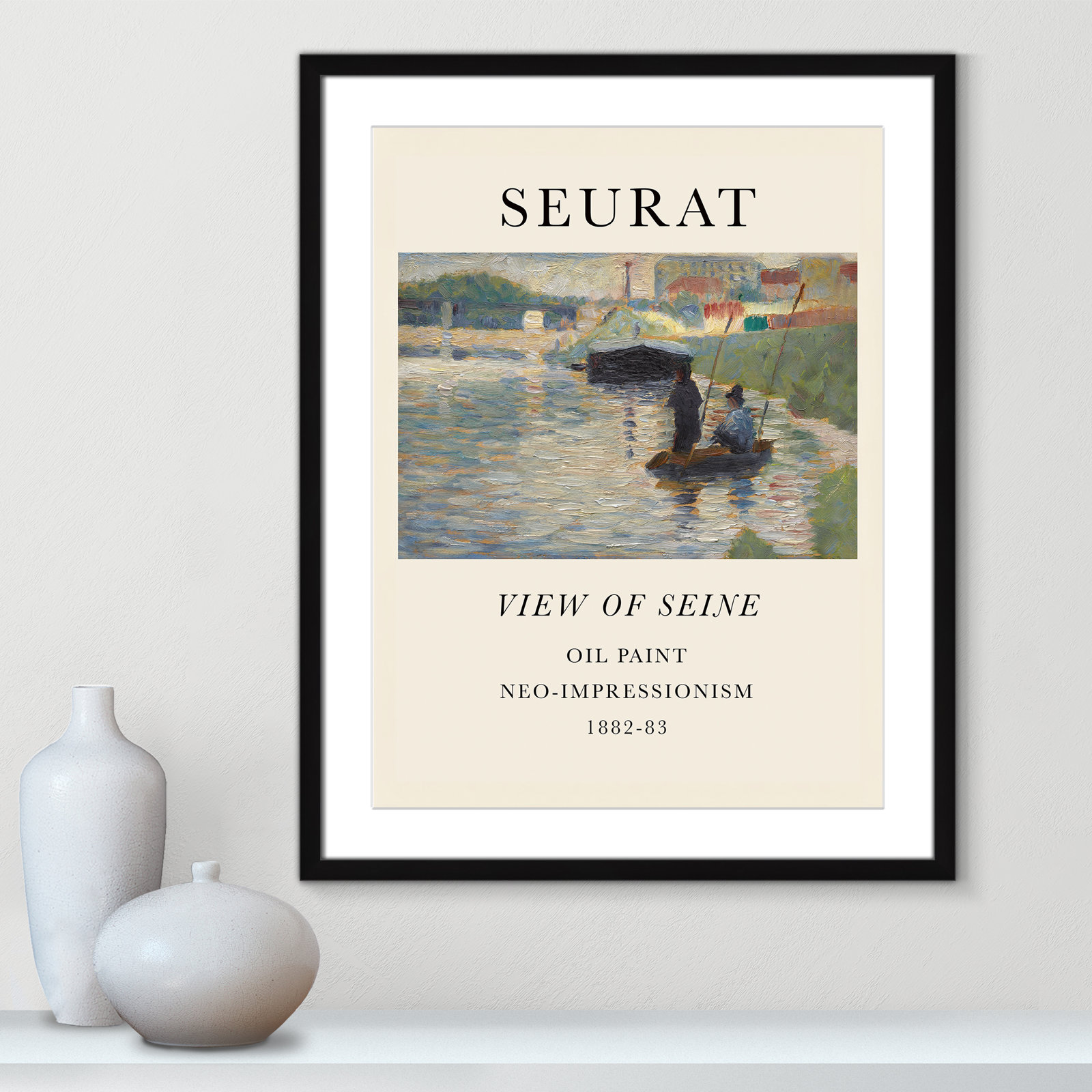 View Of Seine by Georges Seurat, Black Single Picture Frame, Yes, 29.5" H x 23.5" W x 1.25" D