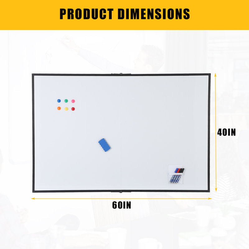 Tableau blanc magnétique pliable 60 po x 40 po, tableau effaçable à sec mural avec cadre en aluminium, tableau pliable portatif pour le bureau, la maison