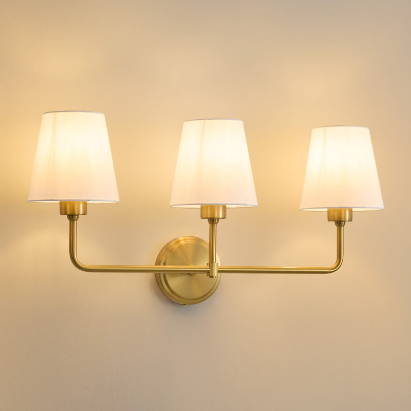  3 - Light Modern Dimmable Vanity Light With Linen Shade, Gold