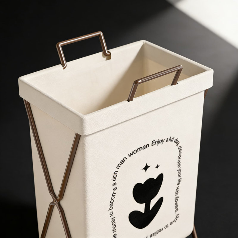 Foldable Laundry Hamper With Stand For Dorm Bathroom, Cotton Linen Fabric Collapsible Dirty Clothes Basket, Portable Storage Organizer
